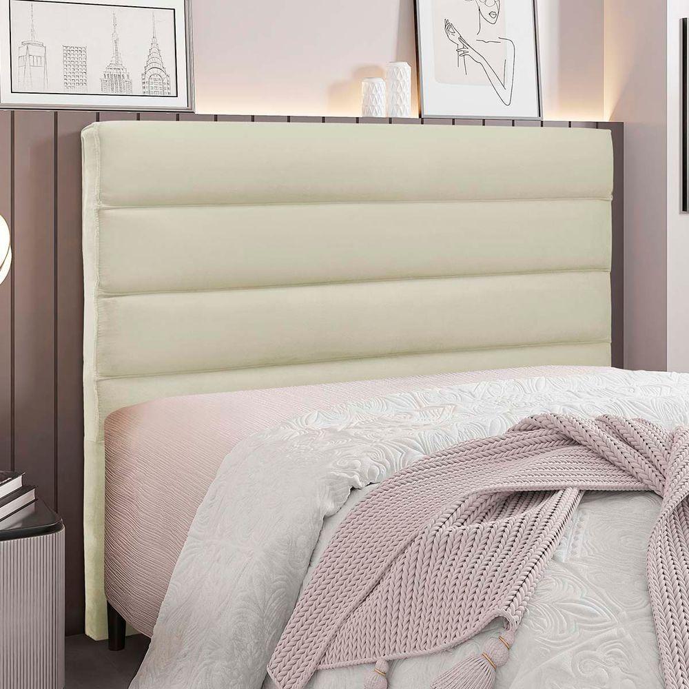Cabeceira Estofada Nubia 140cm Casal Veludo - Adj Decor Cor Bege-2221 - 2