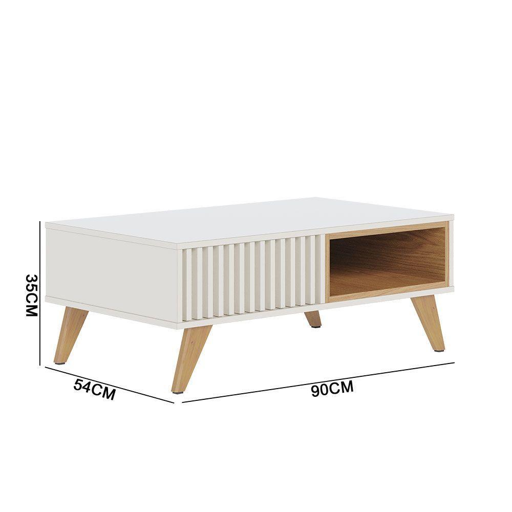 Mesa De Centro Para Sala Retangular 1 Nicho Karin Off White-freijó C04 - D'rossi - 3