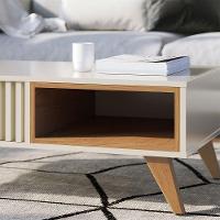 Mesa De Centro Para Sala Retangular 1 Nicho Karin Off White-freijó C04 - D'rossi - 8