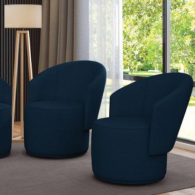 Poltrona Decorativa Orgânica Fixa Para Sala Kit 2 Malu Bouclê M11 - D'rossi Cor Azul