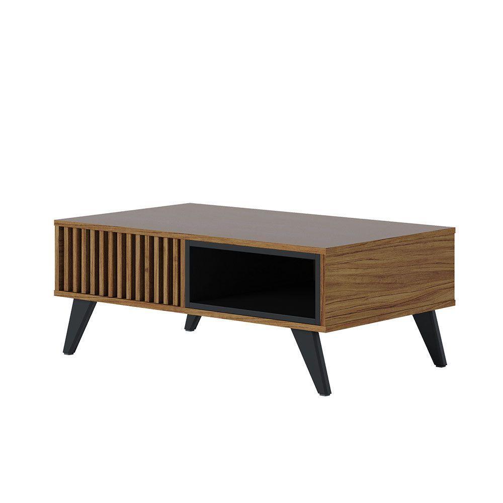 Mesa De Centro Para Sala Retangular 1 Nicho Karin Noce Milano-preto Fosco C04 - D'rossi - 2