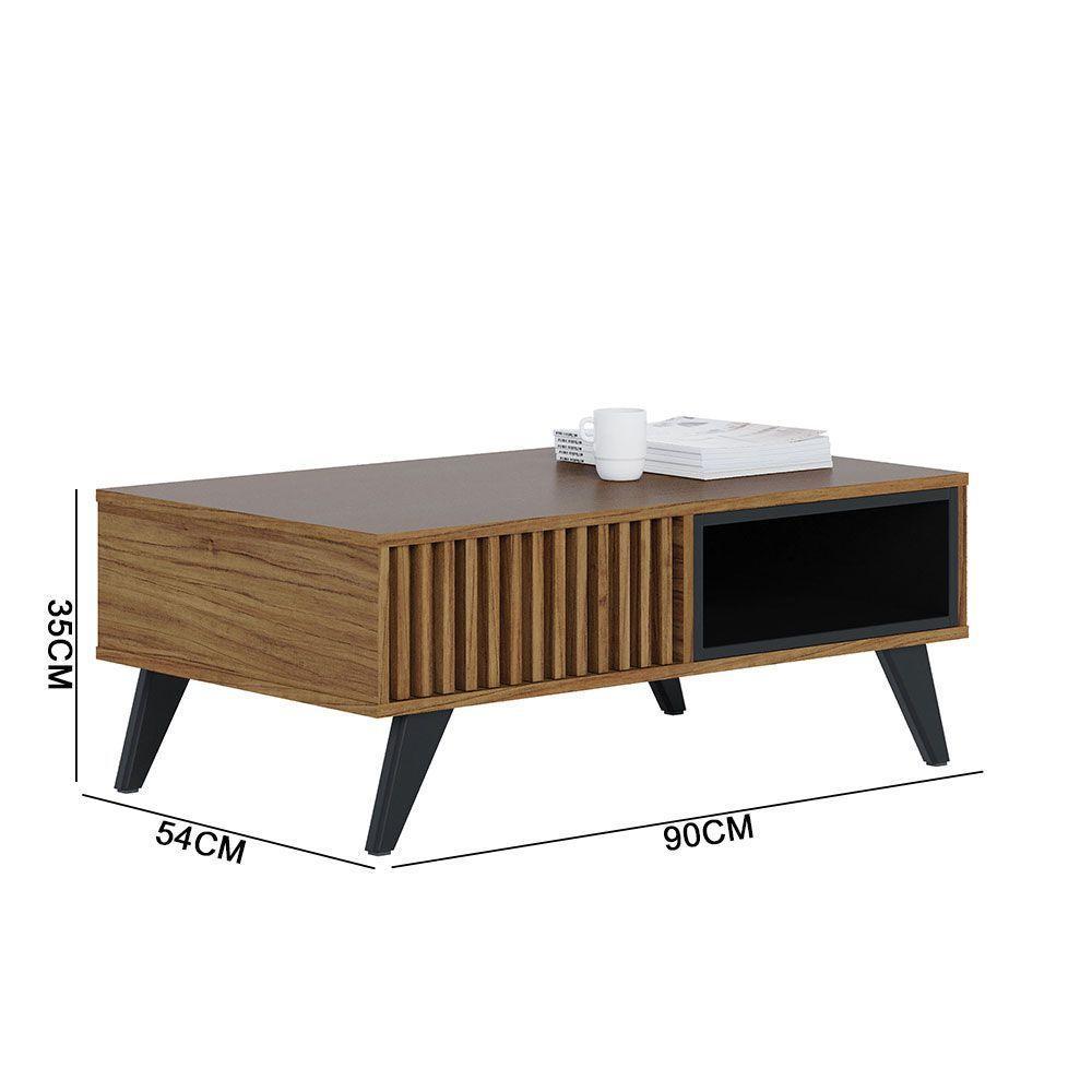 Mesa De Centro Para Sala Retangular 1 Nicho Karin Noce Milano-preto Fosco C04 - D'rossi - 3