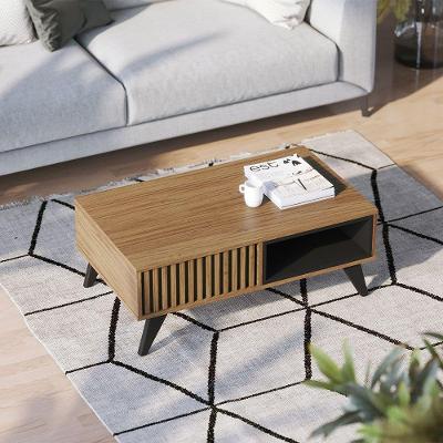 Mesa De Centro Para Sala Retangular 1 Nicho Karin Noce Milano-preto Fosco C04 - D'rossi