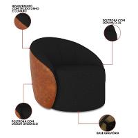 Poltrona Sala Orgânica Lua Giratória Sintético Pu Nozes/linho Preto D03 - D'rossi - 3