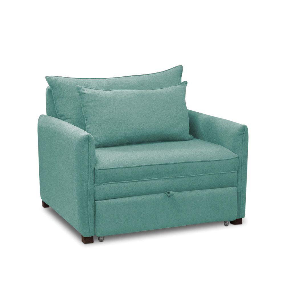 Poltrona Cama Retrátil Solteiro Com Rodízio Cloe Bouclê Azul Turquesa E03 - D'rossi - 5