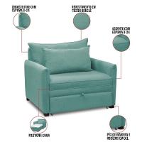 Poltrona Cama Retrátil Solteiro Com Rodízio Cloe Bouclê Azul Turquesa E03 - D'rossi - 3