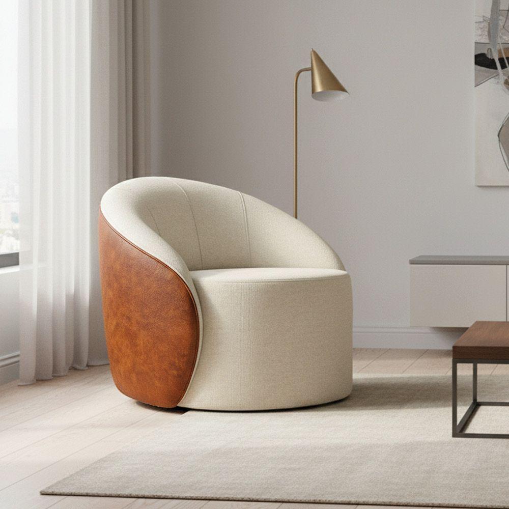 Poltrona Sala Orgânica Lua Giratória Sintético Pu Nozes/linho Bege D03 - D'rossi - 1