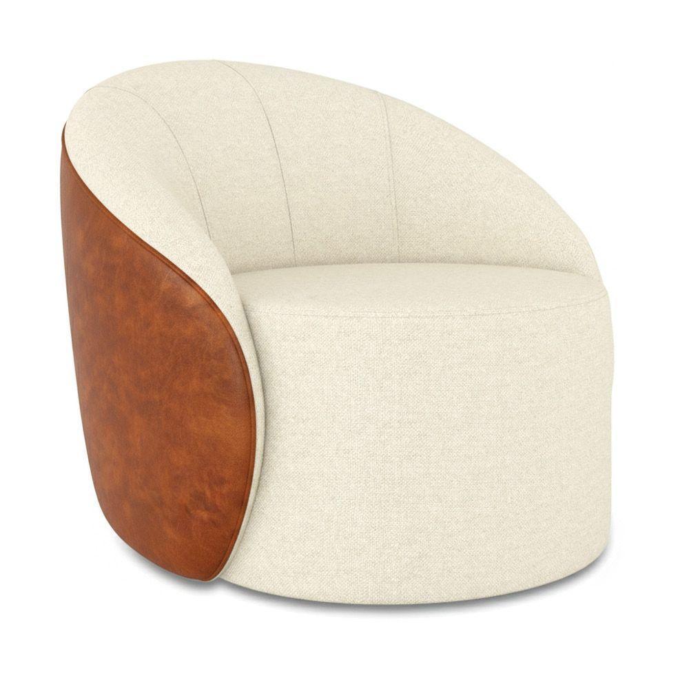 Poltrona Sala Orgânica Lua Giratória Sintético Pu Nozes/linho Bege D03 - D'rossi - 2