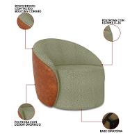 Poltrona Sala Orgânica Lua Giratória Sintético Pu Nozes/bouclê Pistache D03 - D'rossi