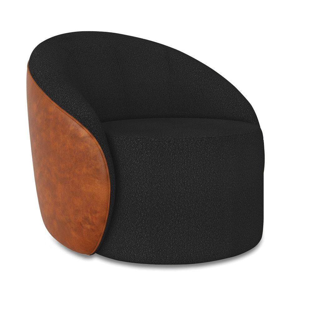 Poltrona Sala Orgânica Lua Giratória Sintético Pu Nozes/bouclê Preto D03 - D'rossi - 2