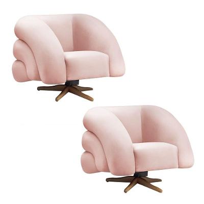 Poltrona Giratória Orgânica Com Balanço Kit 2 Tana Bouclê E03 - D'rossi Cor Rose