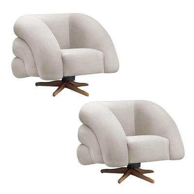 Poltrona Giratória Orgânica Com Balanço Kit 2 Tana Bouclê E03 - D'rossi Cor Cinza Claro