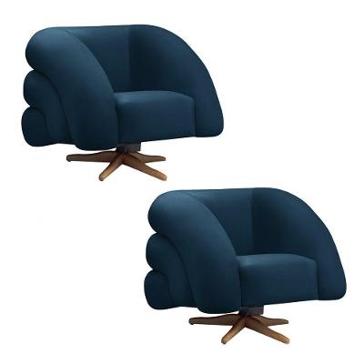 Poltrona Giratória Orgânica Com Balanço Kit 2 Tana Bouclê E03 - D'rossi Cor Azul Marinho