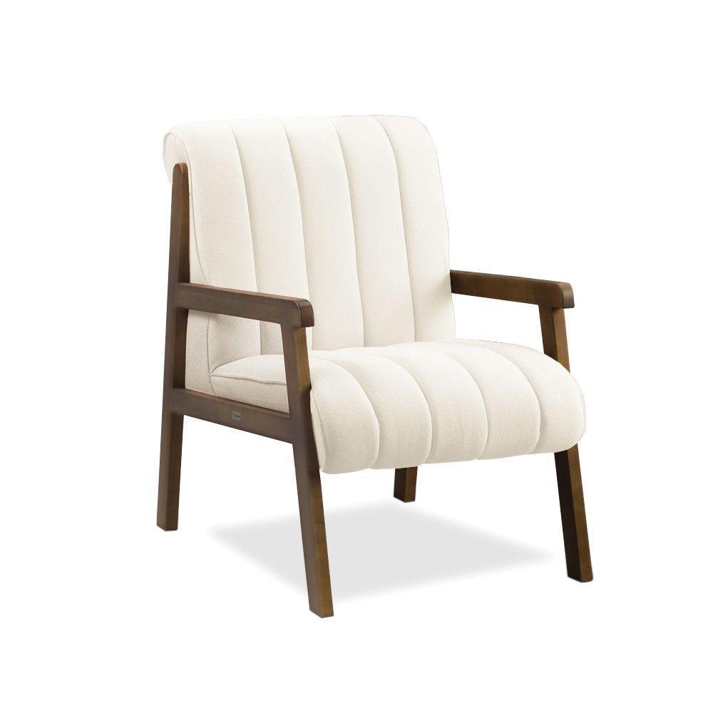 Poltrona Decorativa Sala Base De Madeira Kit 2 Daline Bouclê E03 - D'rossi Cor Bege - 7