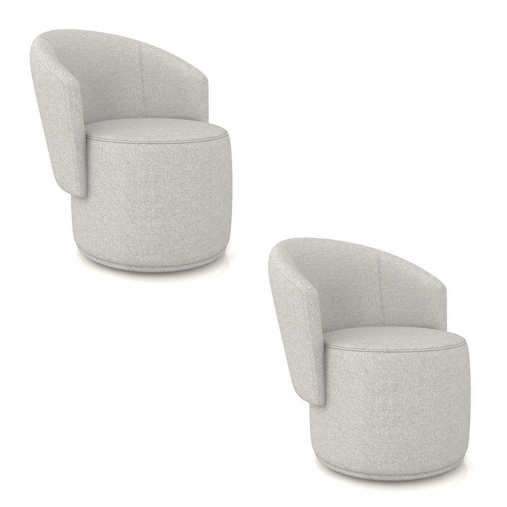 Poltrona Decorativa Orgânica Fixa Para Sala Kit 2 Malu Linho Cinza M11 - D'rossi - 2