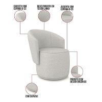 Poltrona Decorativa Orgânica Fixa Para Sala Kit 2 Malu Linho Cinza M11 - D'rossi - 3