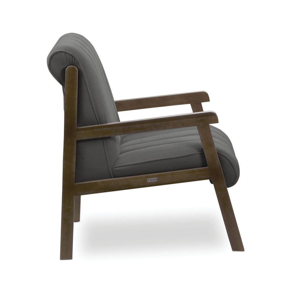 Poltrona Decorativa Sala Base De Madeira Kit 2 Daline Bouclê E03 - D'rossi Cor Cinza Escuro - 6