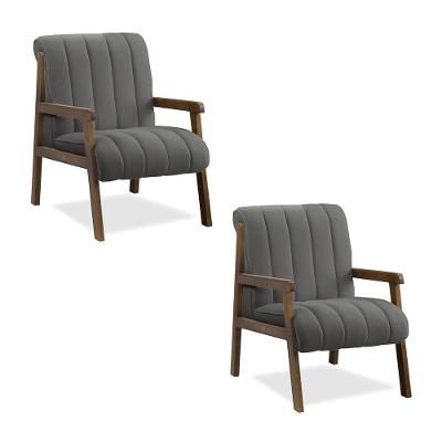 Poltrona Decorativa Sala Base De Madeira Kit 2 Daline Bouclê E03 - D'rossi Cor Cinza Escuro