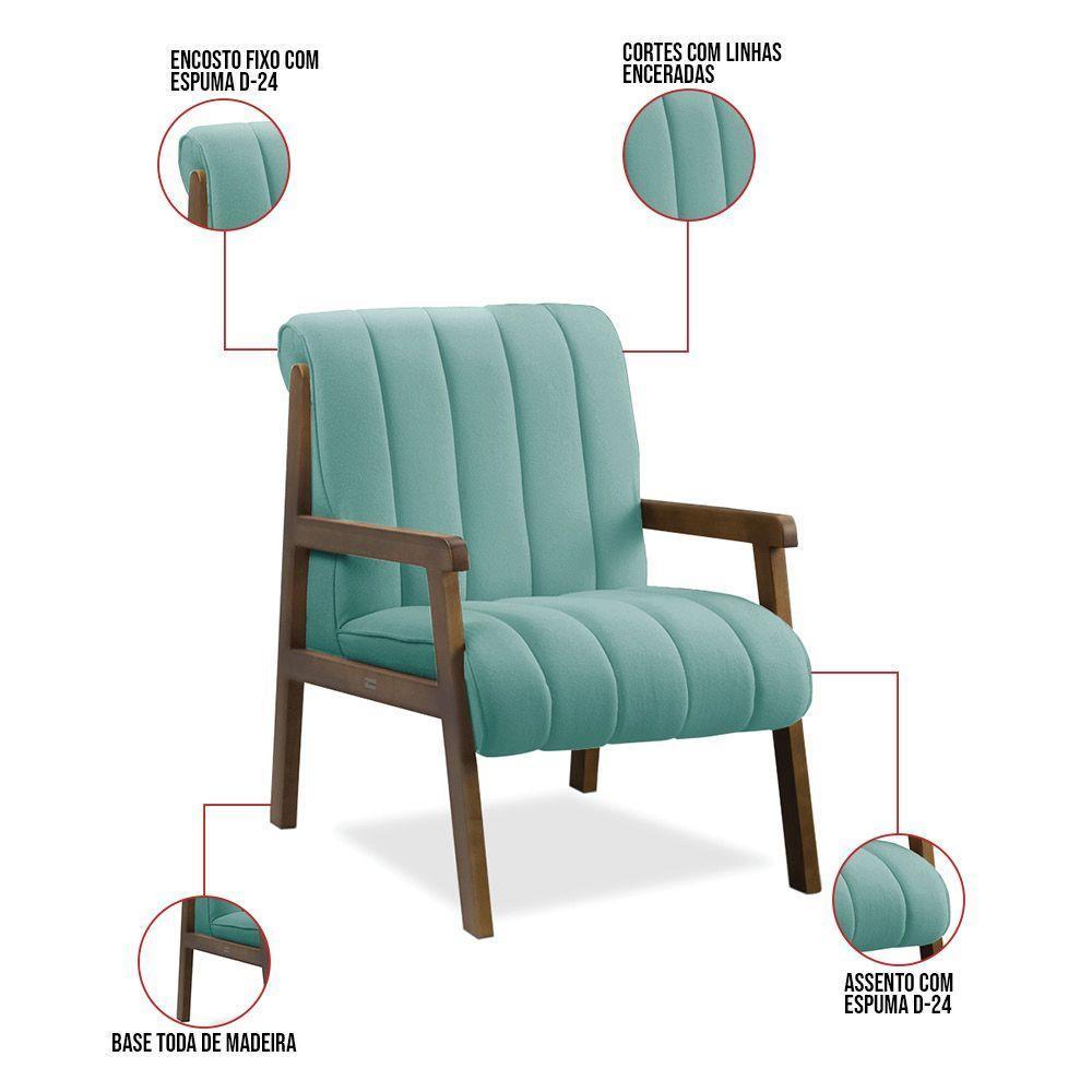 Poltrona Decorativa Sala Base De Madeira Kit 2 Daline Bouclê E03 - D'rossi Cor Azul Turquesa - 3