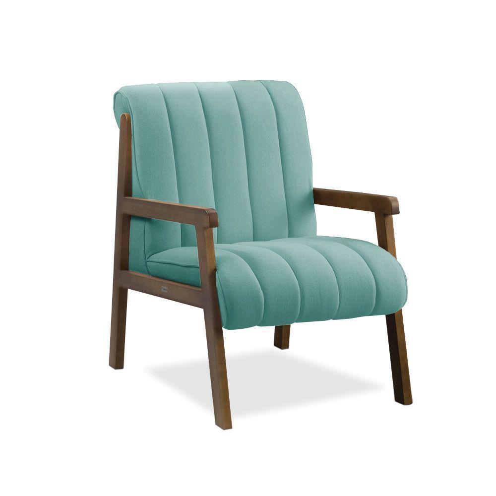 Poltrona Decorativa Sala Base De Madeira Kit 2 Daline Bouclê E03 - D'rossi Cor Azul Turquesa - 7