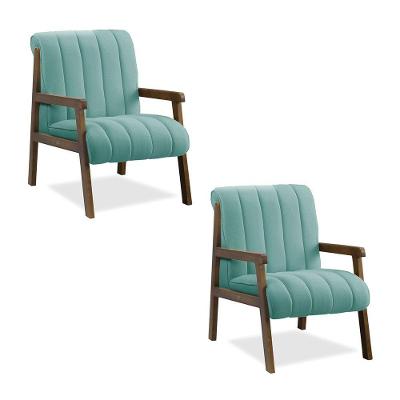 Poltrona Decorativa Sala Base De Madeira Kit 2 Daline Bouclê E03 - D'rossi Cor Azul Turquesa