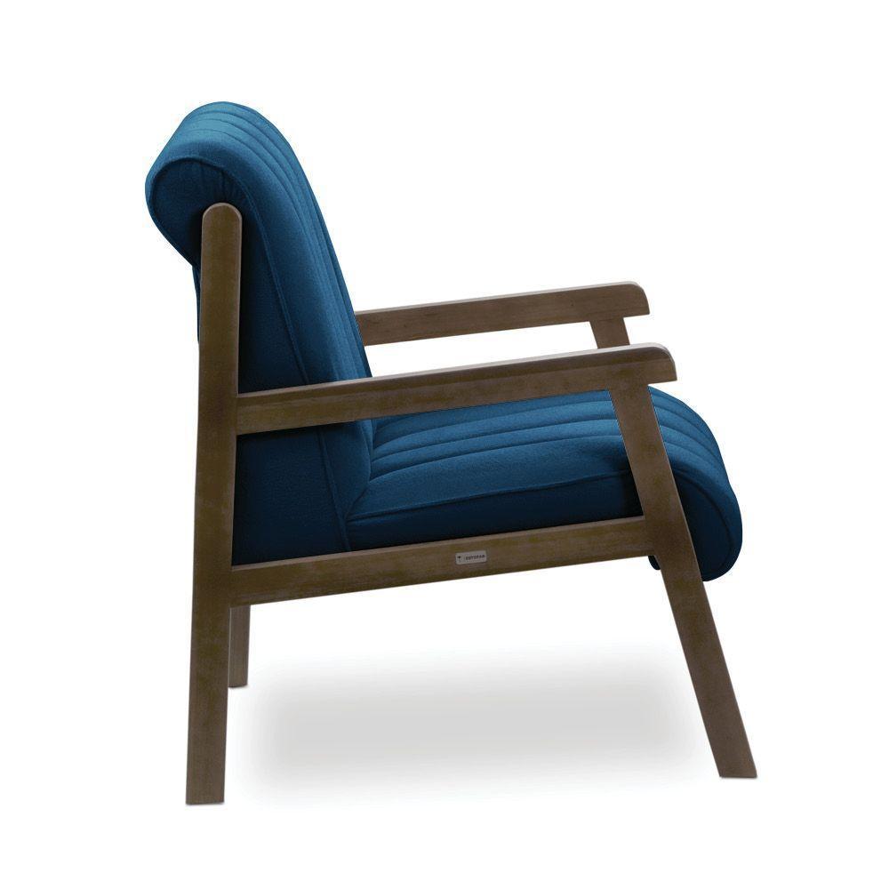 Poltrona Decorativa Sala Base De Madeira Kit 2 Daline Bouclê E03 - D'rossi Cor Azul Marinho - 6