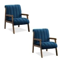 Poltrona Decorativa Sala Base De Madeira Kit 2 Daline Bouclê E03 - D'rossi Cor Azul Marinho - 1