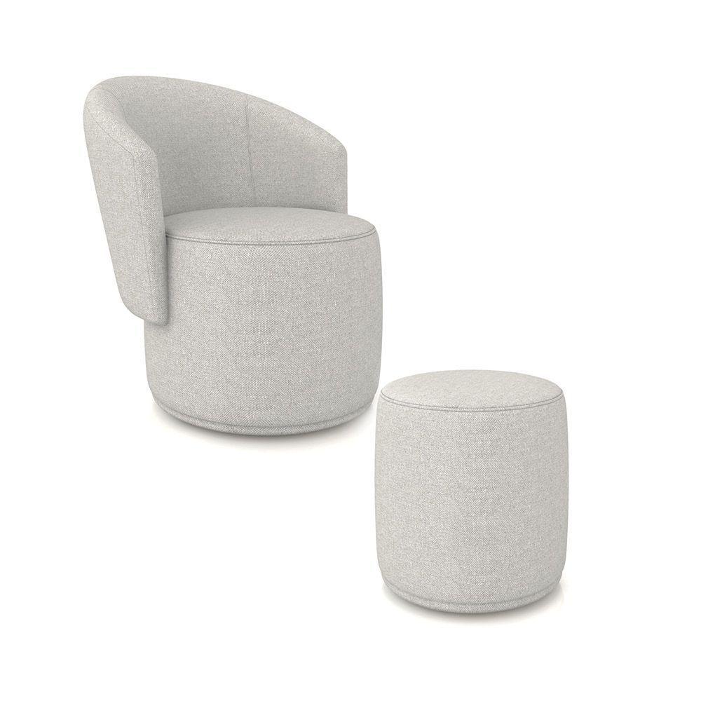 Poltrona E Puff Redondo Orgânico Para Sala Malu Linho M11 - D'rossi Cor Cinza - 2