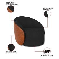 Poltrona Sala Orgânica Kit 2 Lua Fixa Sintético Pu Nozes/bouclê D03 - D'rossi Cor Preto - 3