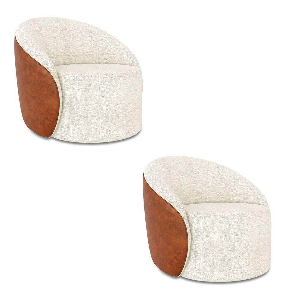 Poltrona Sala Orgânica Kit 2 Lua Fixa Sintético Pu Nozes/bouclê D03 - D'rossi Cor Off White - 2