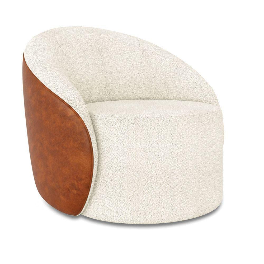 Poltrona Sala Orgânica Kit 2 Lua Fixa Sintético Pu Nozes/bouclê D03 - D'rossi Cor Off White - 5