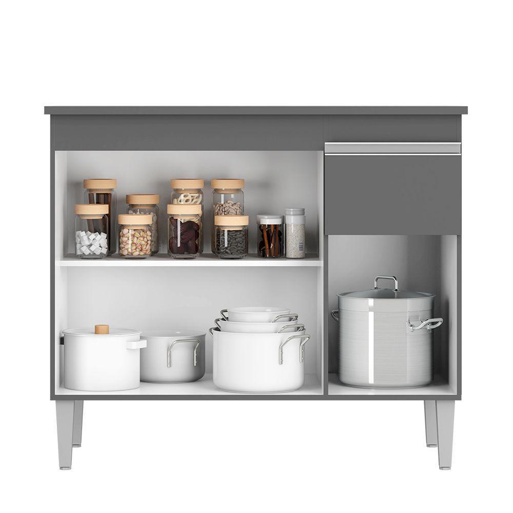 Balcão Cozinha Com Tampo 100cm 3 Portas Taylla A01 - D'rossi Cor Cinza - 4