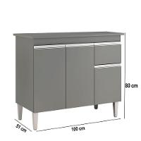 Balcão Cozinha Com Tampo 100cm 3 Portas Taylla A01 - D'rossi Cor Cinza - 3