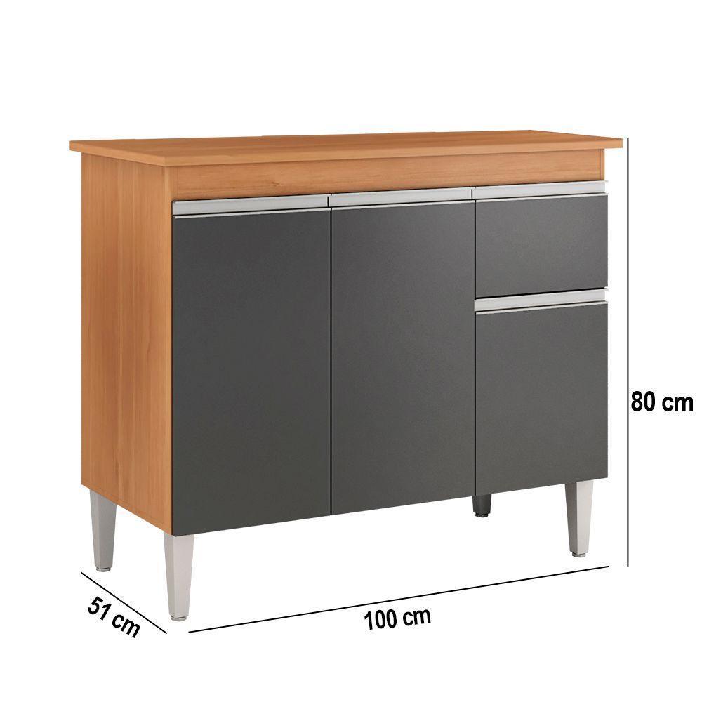 Balcão Cozinha Com Tampo 100cm 3 Portas Taylla A01 - D'rossi Cor Amendoa E Preto - 3