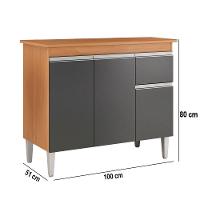 Balcão Cozinha Com Tampo 100cm 3 Portas Taylla A01 - D'rossi Cor Amendoa E Preto - 3