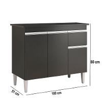 Balcão Cozinha Com Tampo 100cm 3 Portas Taylla A01 - D'rossi Cor Preto - 3