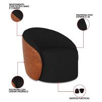 Poltrona Sala Orgânica Kit 2 Lua Fixa Sintético Pu Nozes/linho D03 - D'rossi Cor Preto - 3