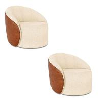 Poltrona Sala Orgânica Kit 2 Lua Fixa Sintético Pu Nozes/bouclê Bege D03 - D'rossi - 5