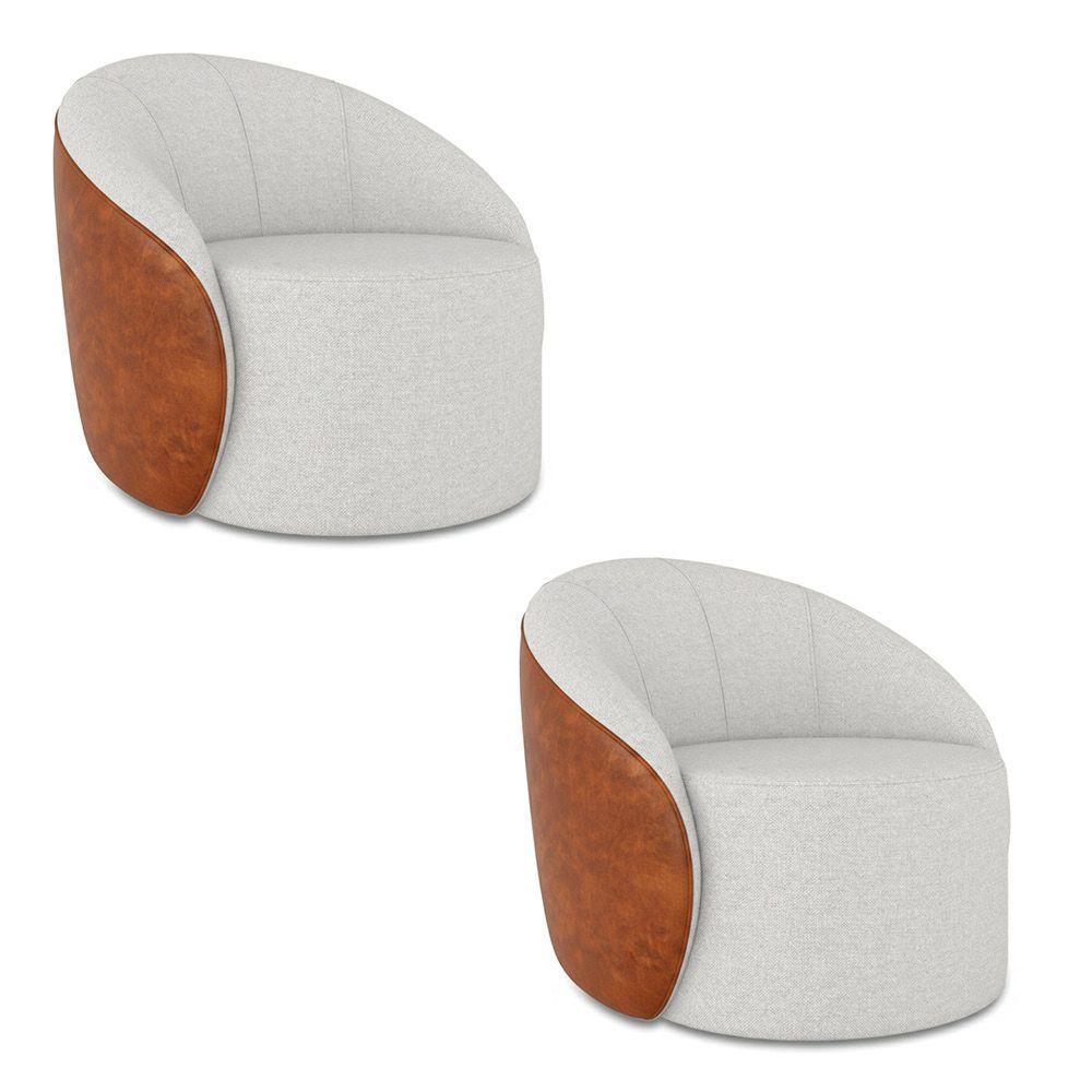 Poltrona Sala Orgânica Kit 2 Lua Fixa Sintético Pu Nozes/linho Cinza D03 - D'rossi - 2