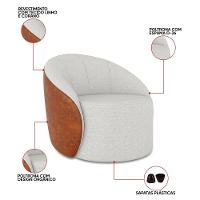 Poltrona Sala Orgânica Kit 2 Lua Fixa Sintético Pu Nozes/linho Cinza D03 - D'rossi - 7