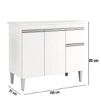 Balcão Cozinha Com Tampo 100cm 3 Portas Taylla A01 - D'rossi Cor Branco - 3