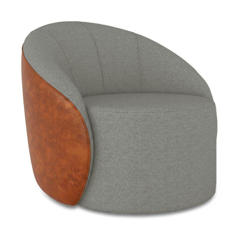 Poltrona Sala Orgânica Kit 2 Lua Fixa Sintético Pu Nozes/linho D03 - D'rossi Cor Grafite - 5