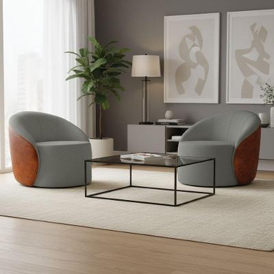 Poltrona Sala Orgânica Kit 2 Lua Fixa Sintético Pu Nozes/linho D03 - D'rossi Cor Grafite