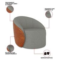 Poltrona Sala Orgânica Kit 2 Lua Fixa Sintético Pu Nozes/linho D03 - D'rossi Cor Grafite - 3