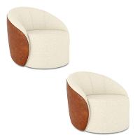 Poltrona Sala Orgânica Kit 2 Lua Fixa Sintético Pu Nozes/linho D03 - D'rossi Cor Bege - 2