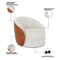 Poltrona Sala Orgânica Lua Fixa Sintético Pu Nozes/bouclê Cinza D03 - D'rossi - 3