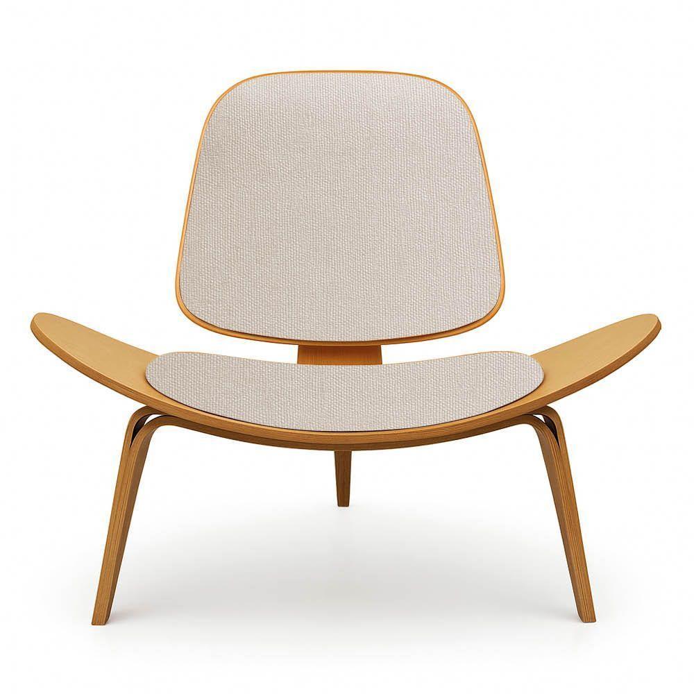 Poltrona Decorativa Base De Madeira Shell Linho P01 - D'rossi Cor Cinza - 2