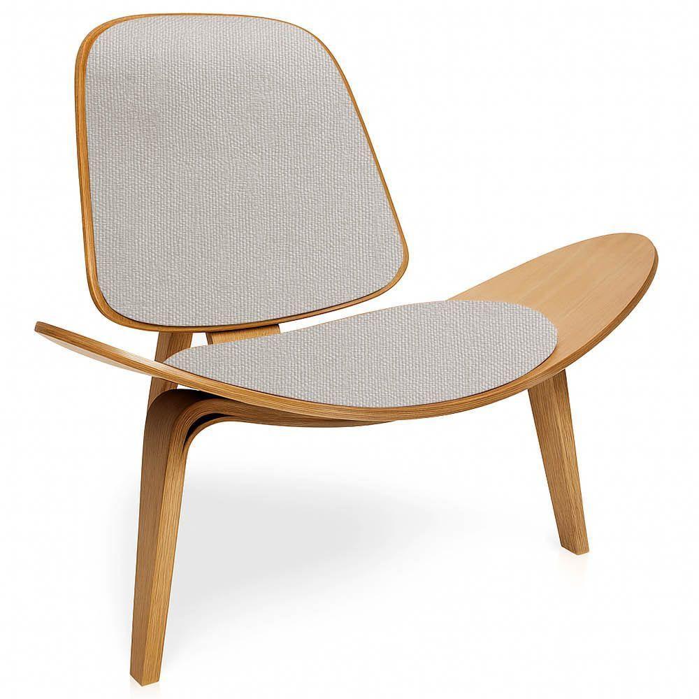 Poltrona Decorativa Base De Madeira Shell Linho P01 - D'rossi Cor Cinza - 5