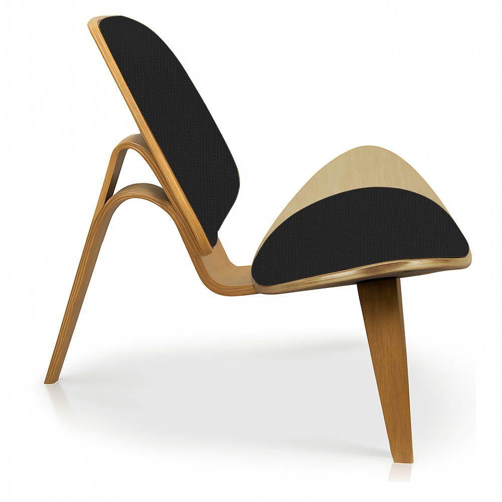 Poltrona Decorativa Base De Madeira Shell Linho P01 - D'rossi Cor Preto - 5