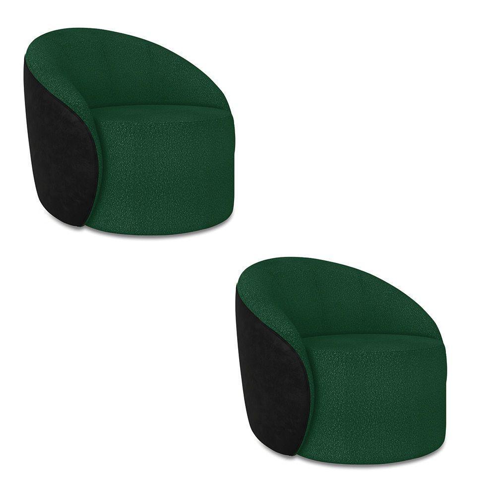 Poltrona Sala Orgânica Kit 2 Lua Fixa Sintético Pu Preto/bouclê Verde D03 - D'rossi - 2